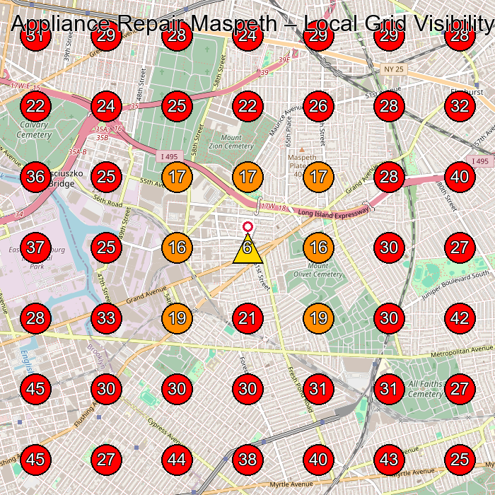 Appliance Repair Maspeth GeoGrid visibility map for Appliance Repair Service in Queens